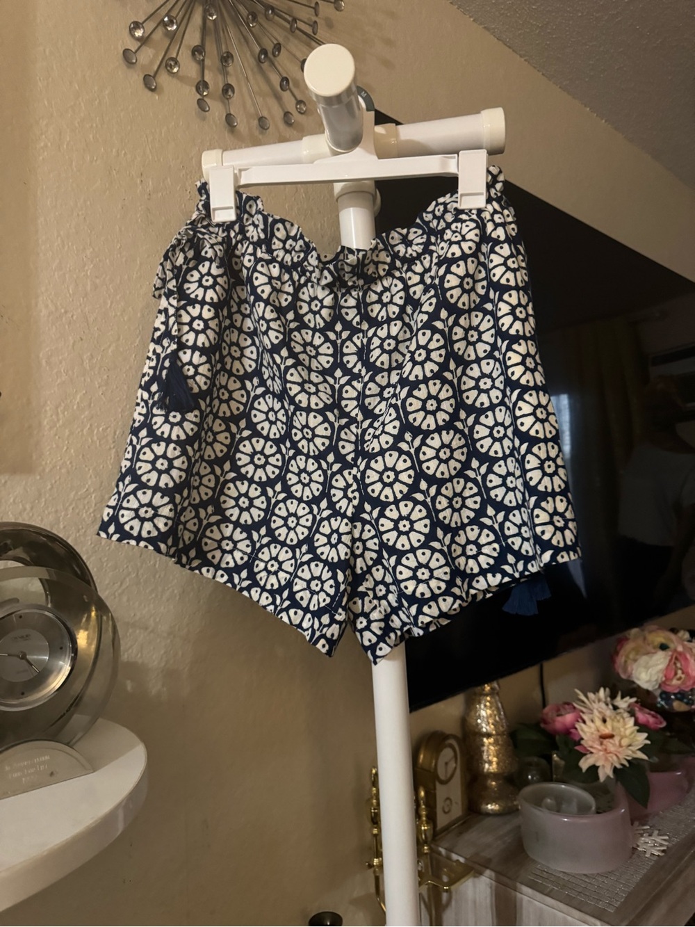 Navy & White Printed Women's Shorts